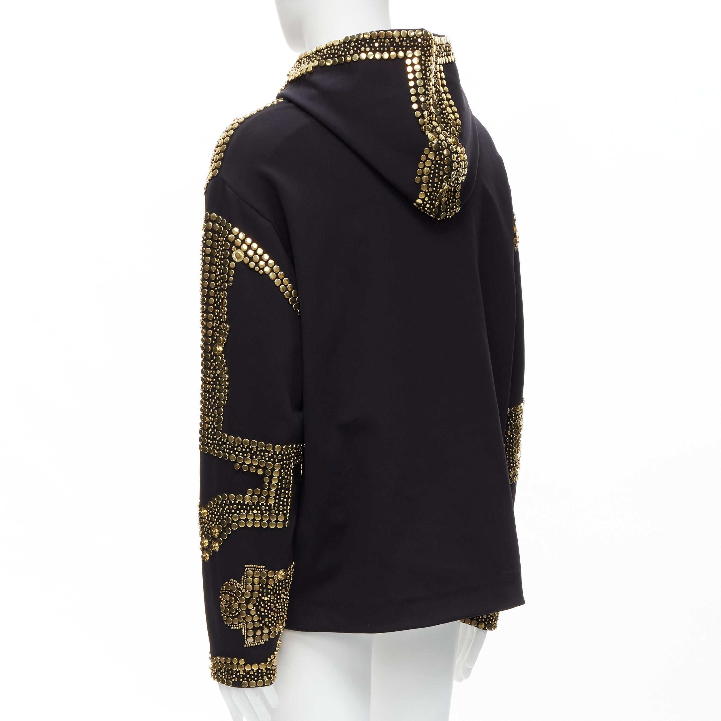 Men's BALMAIN Olivier Rousteing black cotton gold allover studded hoodie sweatshirt S
