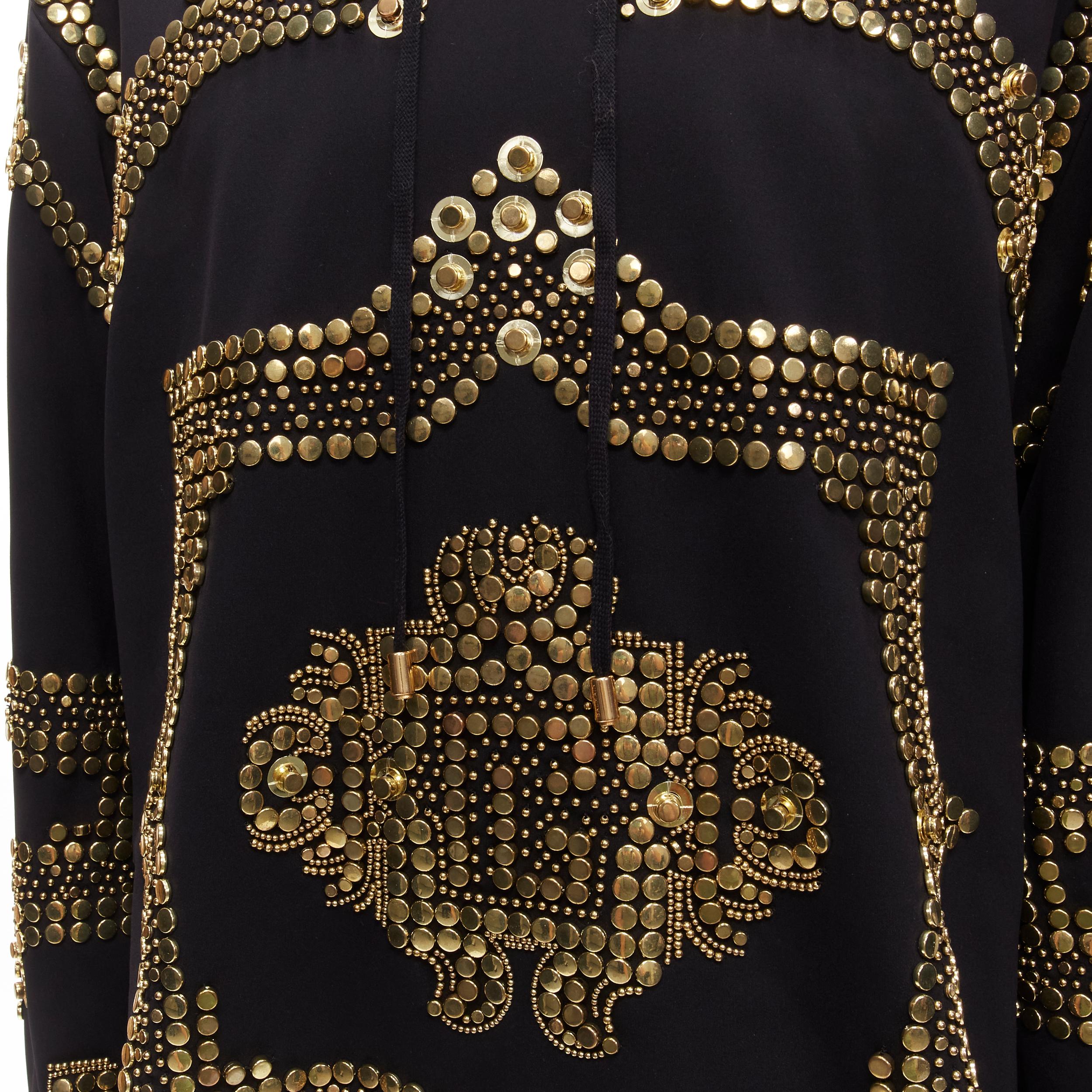 BALMAIN Olivier Rousteing black cotton gold allover studded hoodie sweatshirt S 1