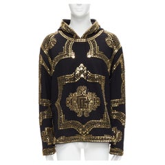 BALMAIN Olivier Rousteing black cotton gold allover studded hoodie sweatshirt S