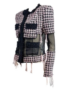 Balmain Olivier Rousteing Fall 2019 Look 20 Black Pink fringe tweed jacket