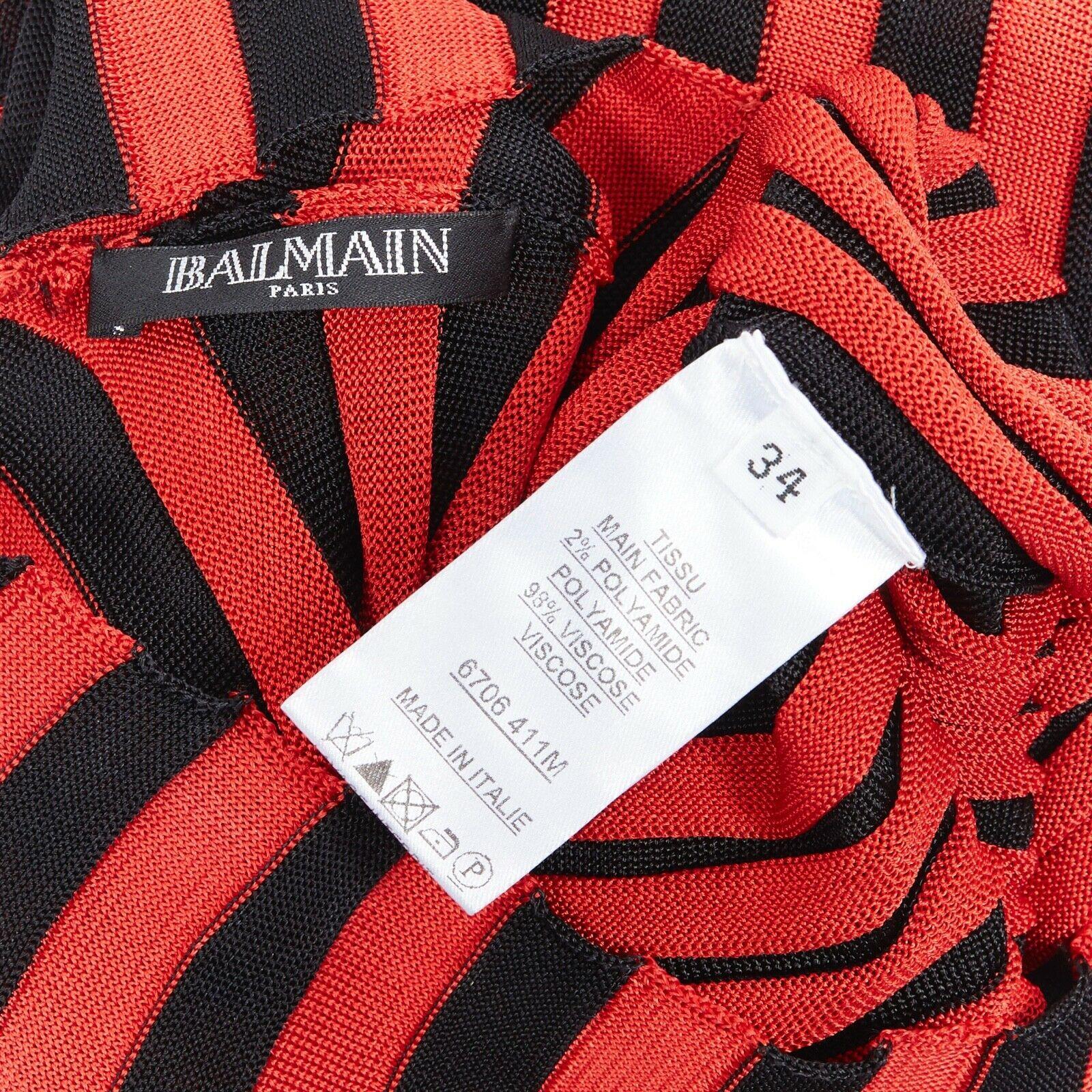 Balmain OLIVIER ROUSTEING rosso nero a righe in maglia bodycon pullover top FR34 XS 6