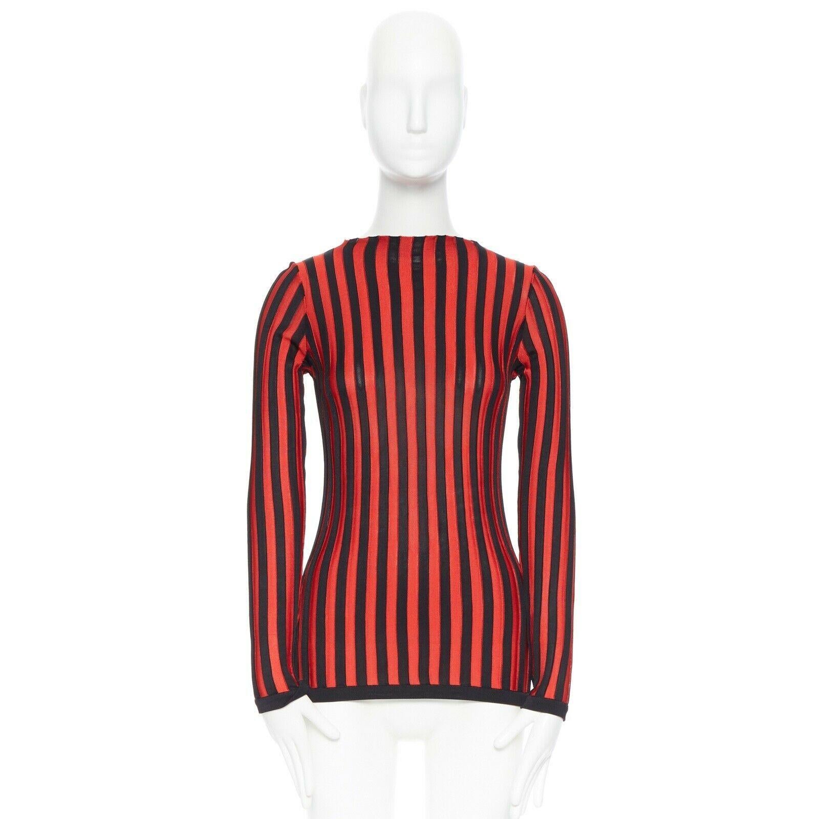 Marrone Balmain OLIVIER ROUSTEING rosso nero a righe in maglia bodycon pullover top FR34 XS