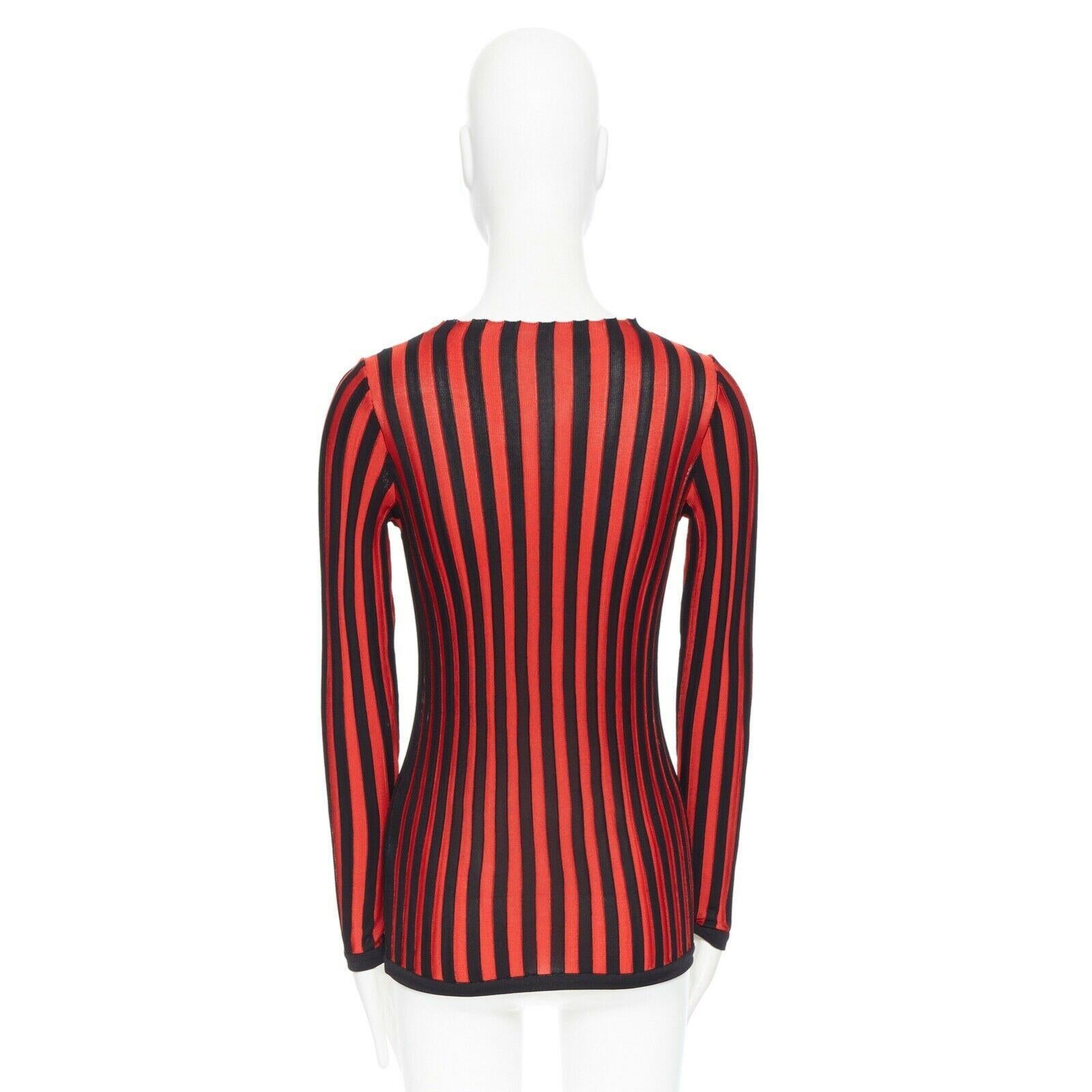 Balmain OLIVIER ROUSTEING rosso nero a righe in maglia bodycon pullover top FR34 XS 1