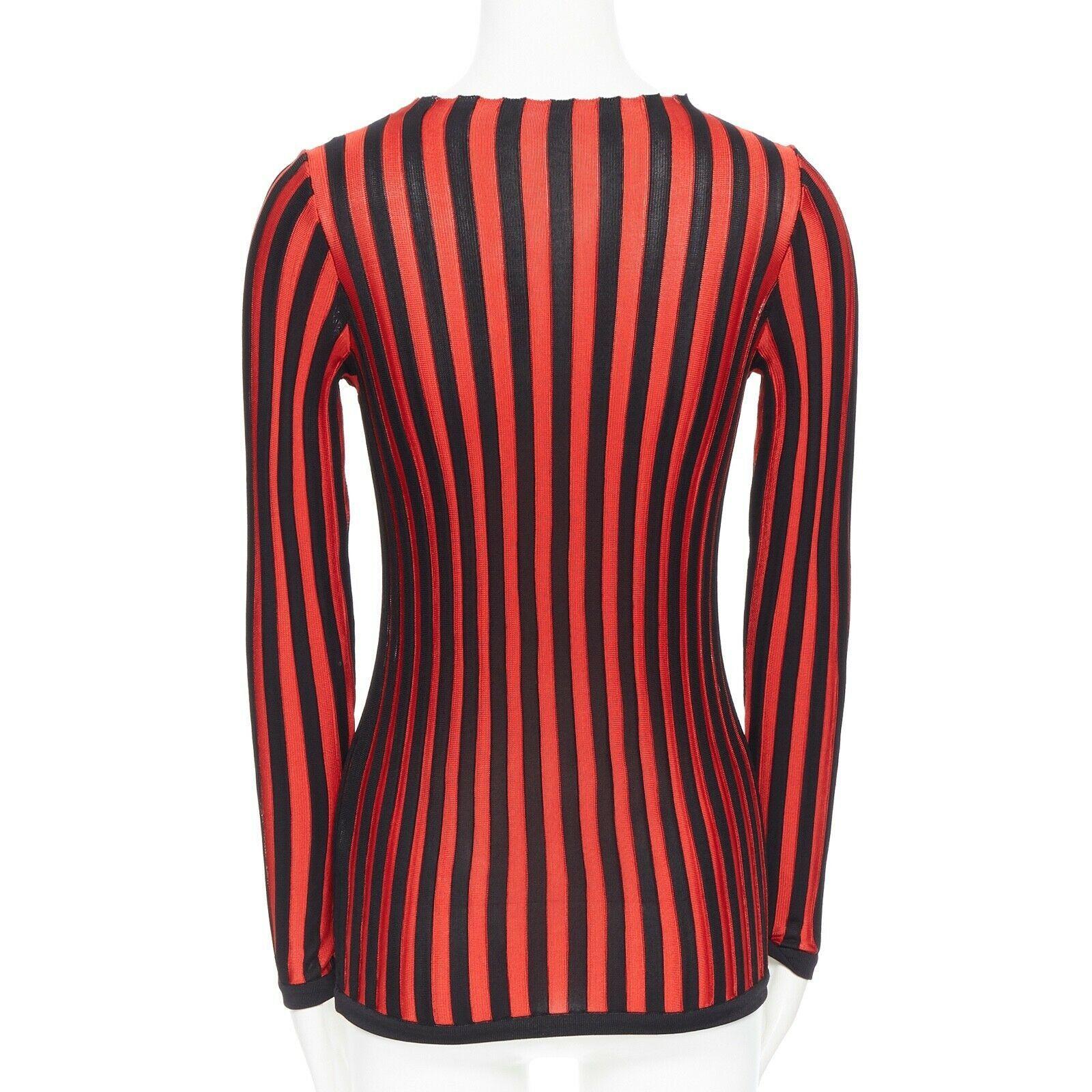 Balmain OLIVIER ROUSTEING rosso nero a righe in maglia bodycon pullover top FR34 XS 2