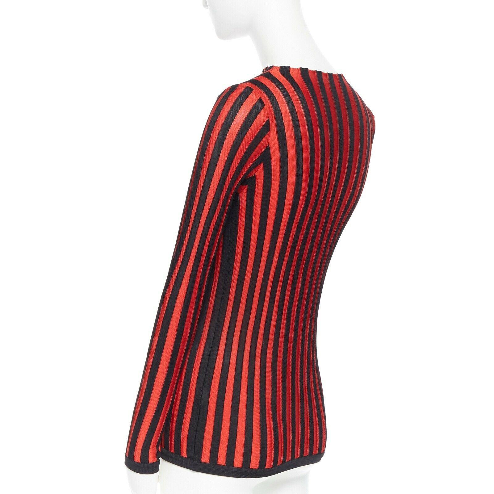 Balmain OLIVIER ROUSTEING rosso nero a righe in maglia bodycon pullover top FR34 XS 3