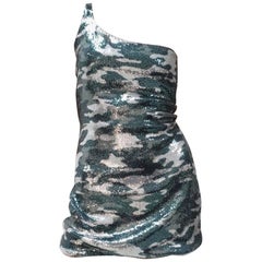 Balmain One Sholder Camouflage Pailletten Minikleid