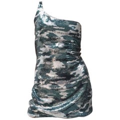 Balmain One Sholder Camouflage Sequins Mini Dress