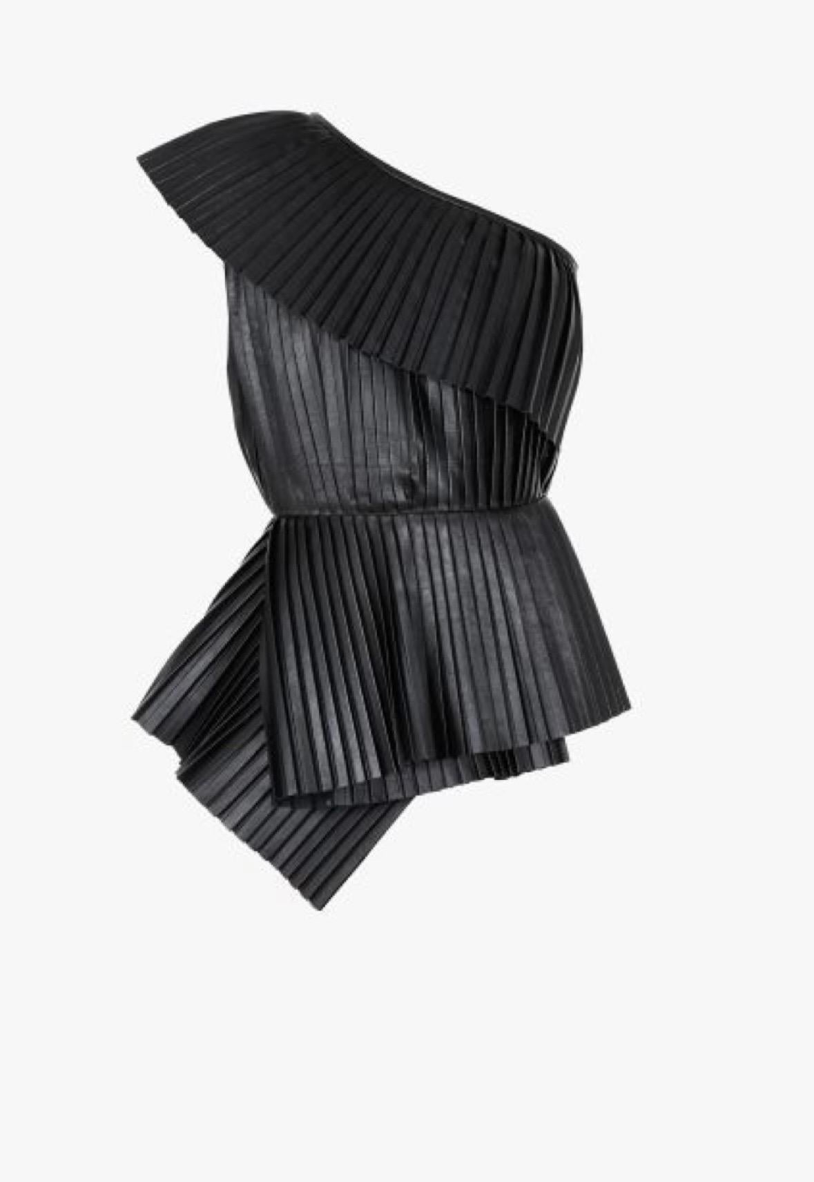Balmain one shoulder pleated leather top Pre fall 2015 In Good Condition For Sale In L'ESCALA, ES