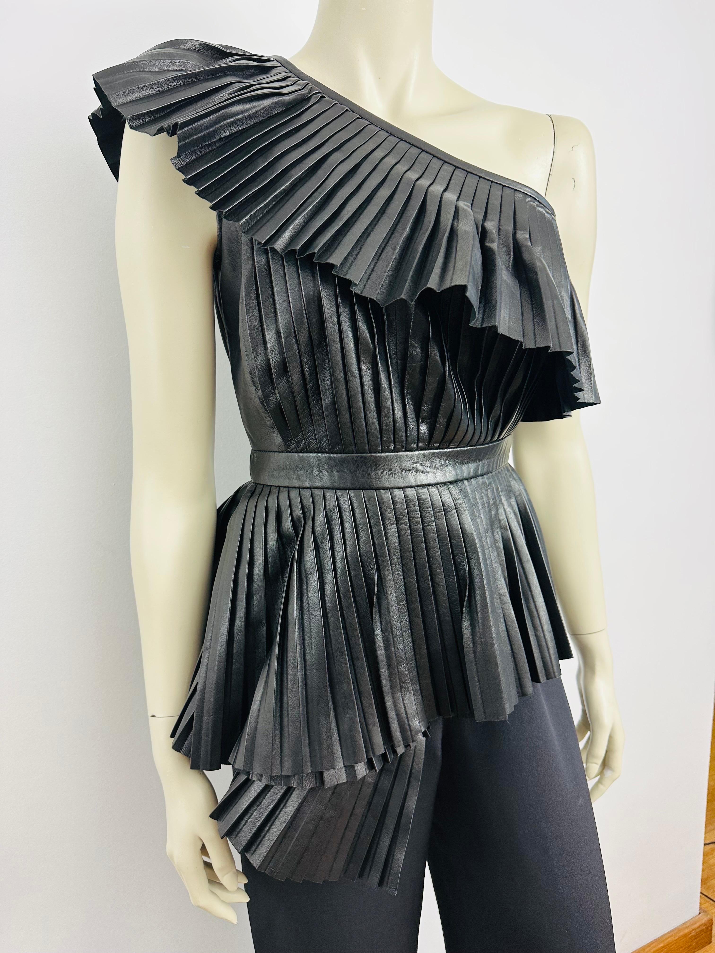 Women's Balmain one shoulder pleated leather top Pre fall 2015 For Sale