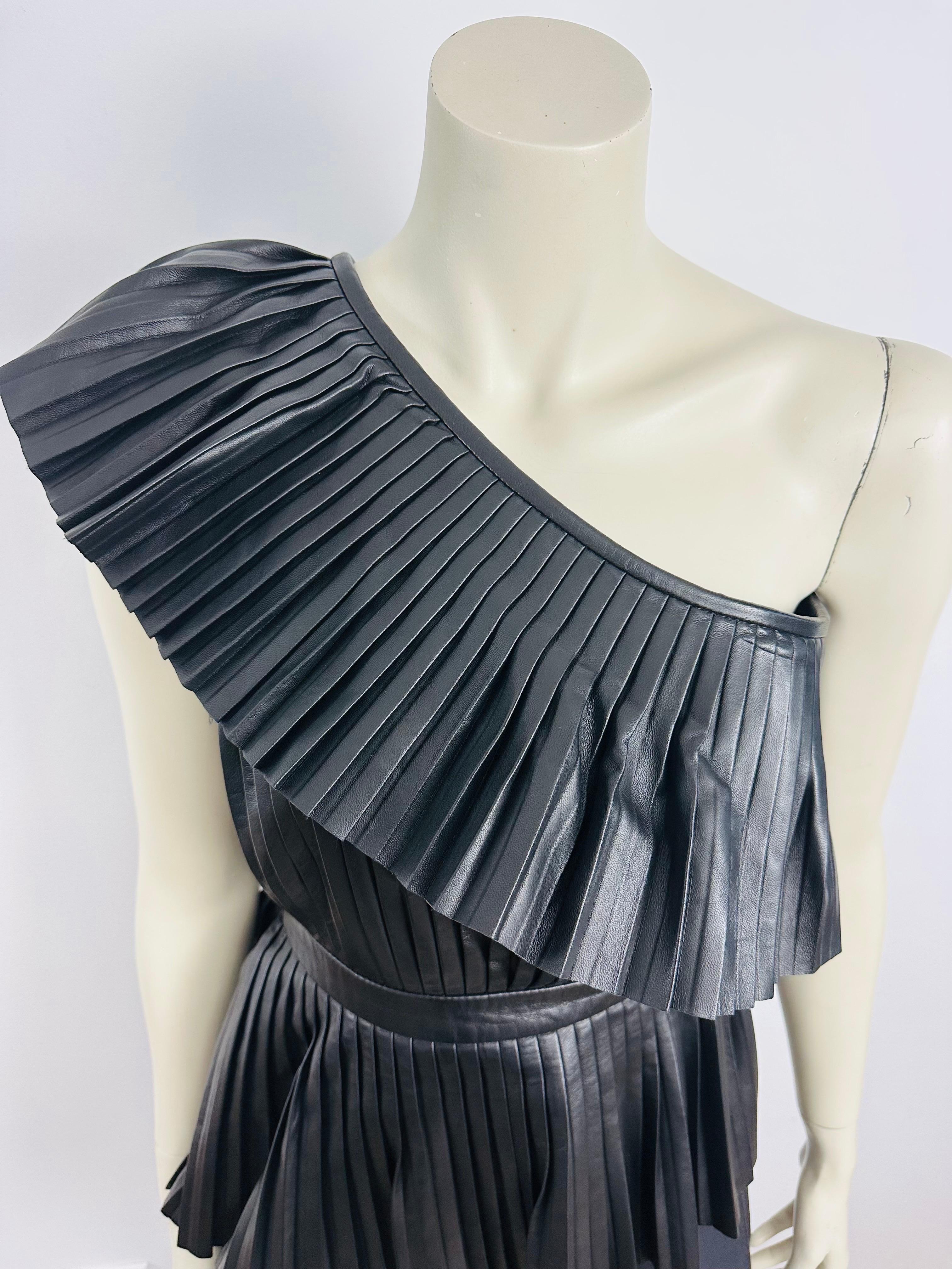 Balmain one shoulder pleated leather top Pre fall 2015 For Sale 1