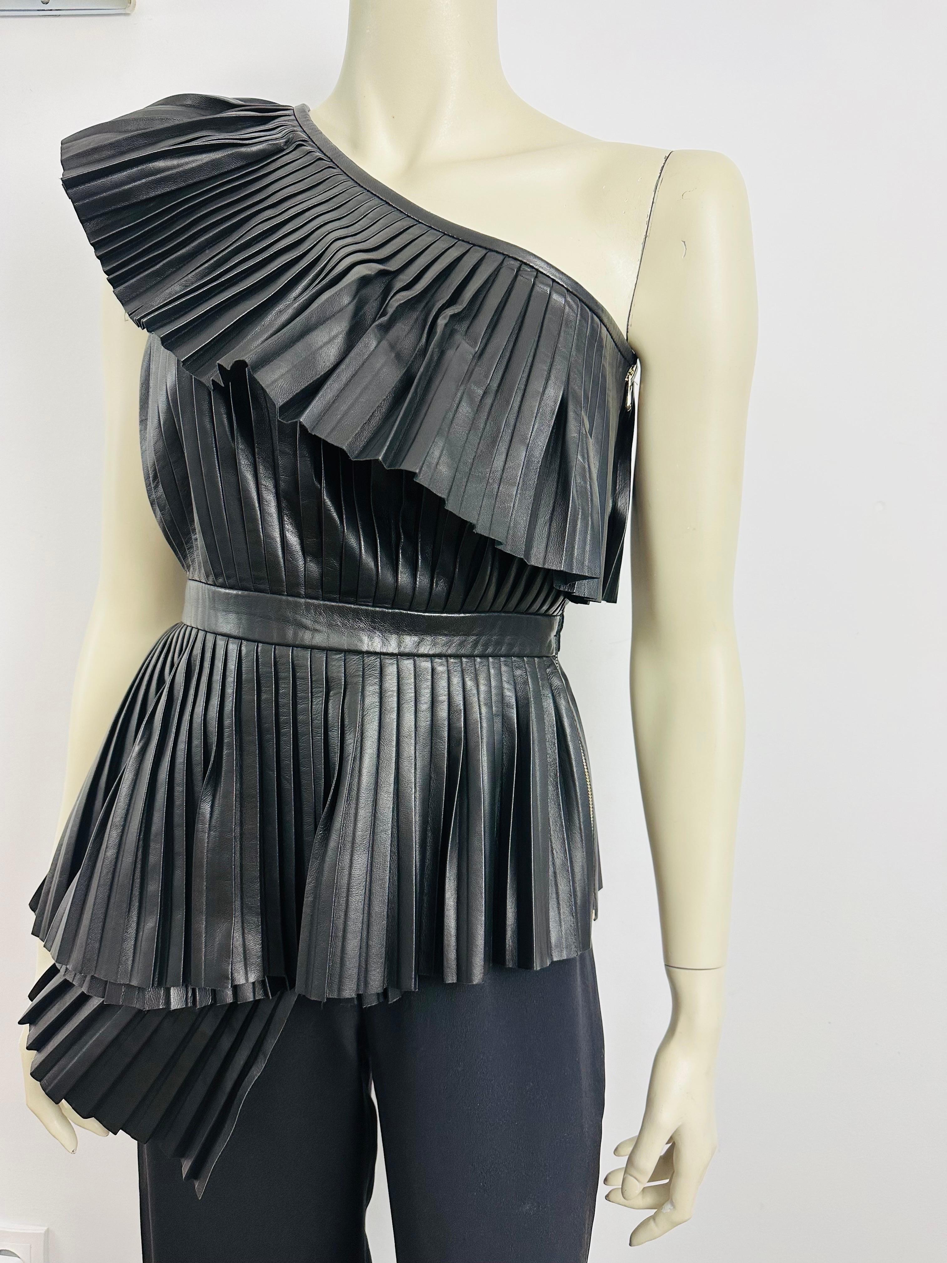 Balmain one shoulder pleated leather top Pre fall 2015 For Sale 2