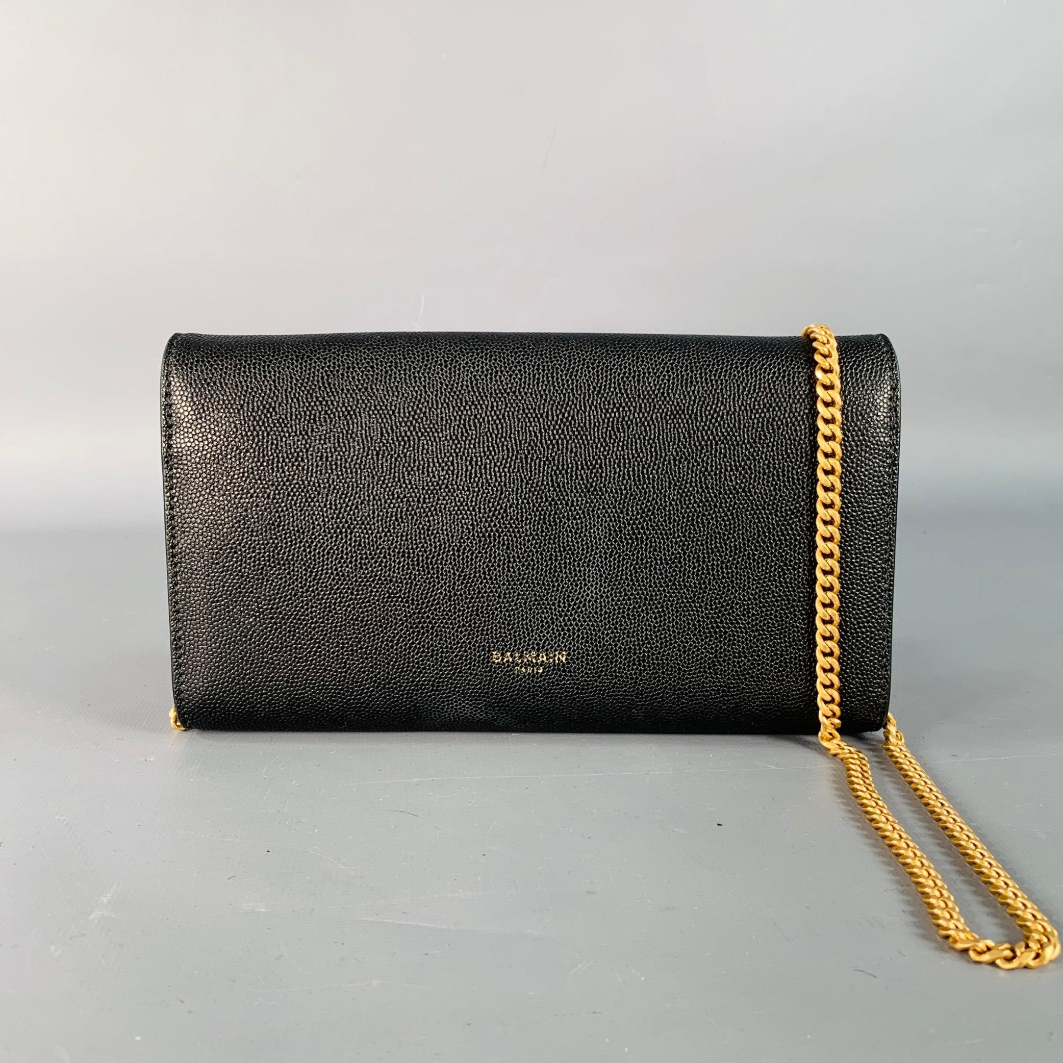 Noir BALMAIN Sac à main en cuir grainé, taille unique, à maillons de chaîne dorés et noirs, en forme de galet en vente