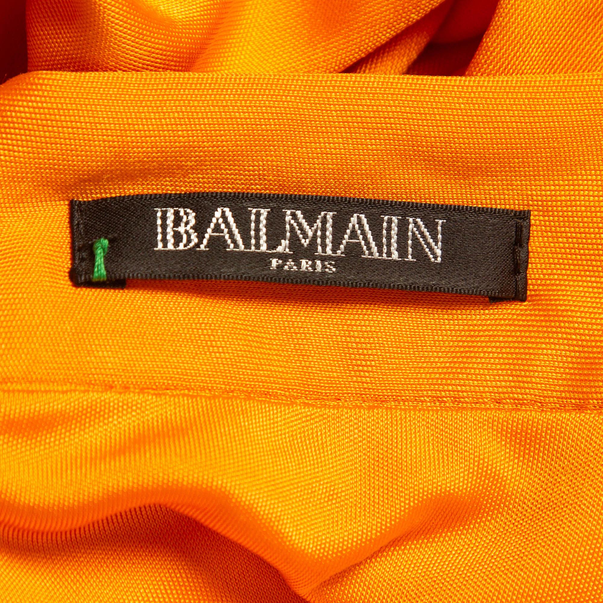 Balmain Orange Jersey High Slit Draped Maxi Skirt S For Sale 1