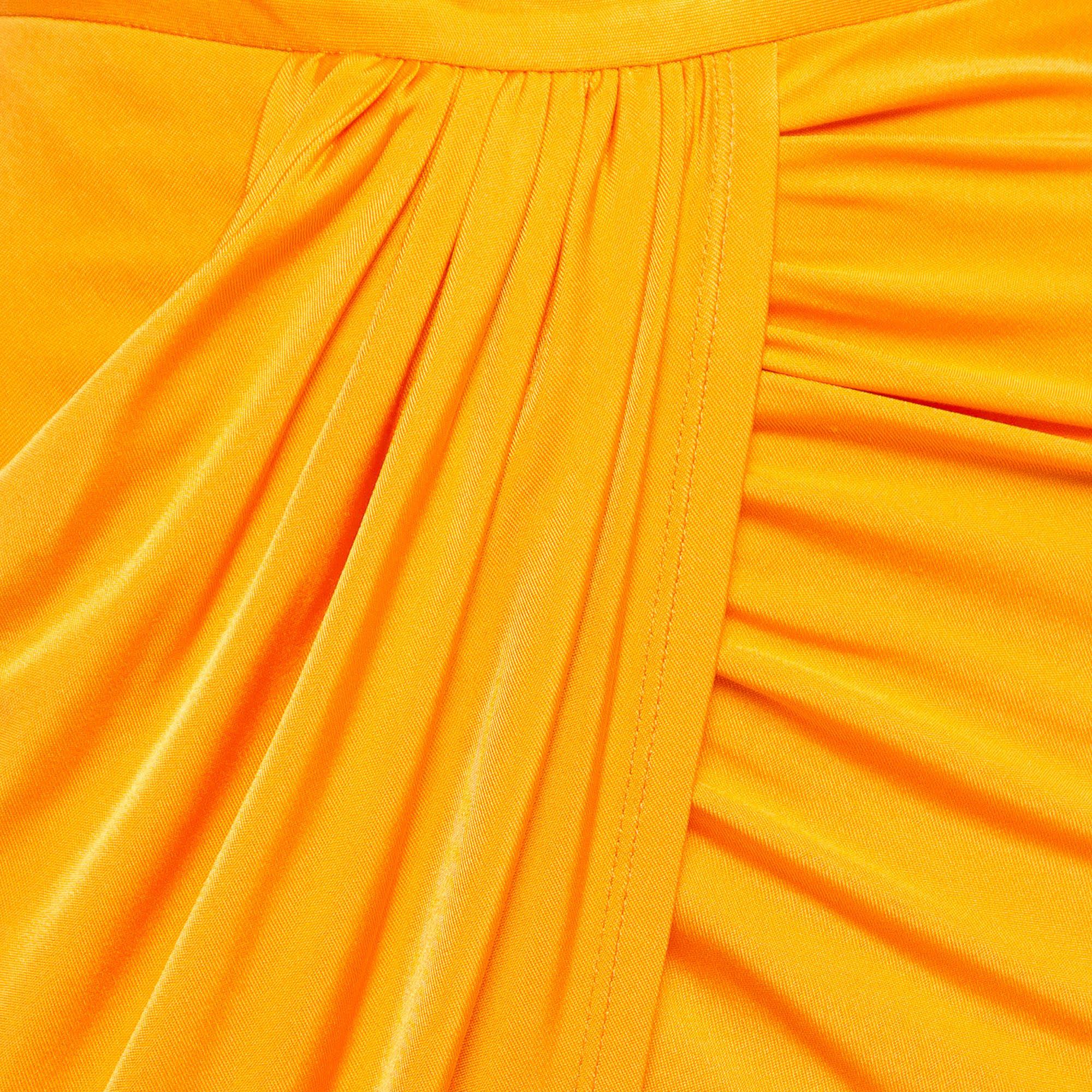 Balmain Orange Jersey High Slit Draped Maxi Skirt S For Sale 2