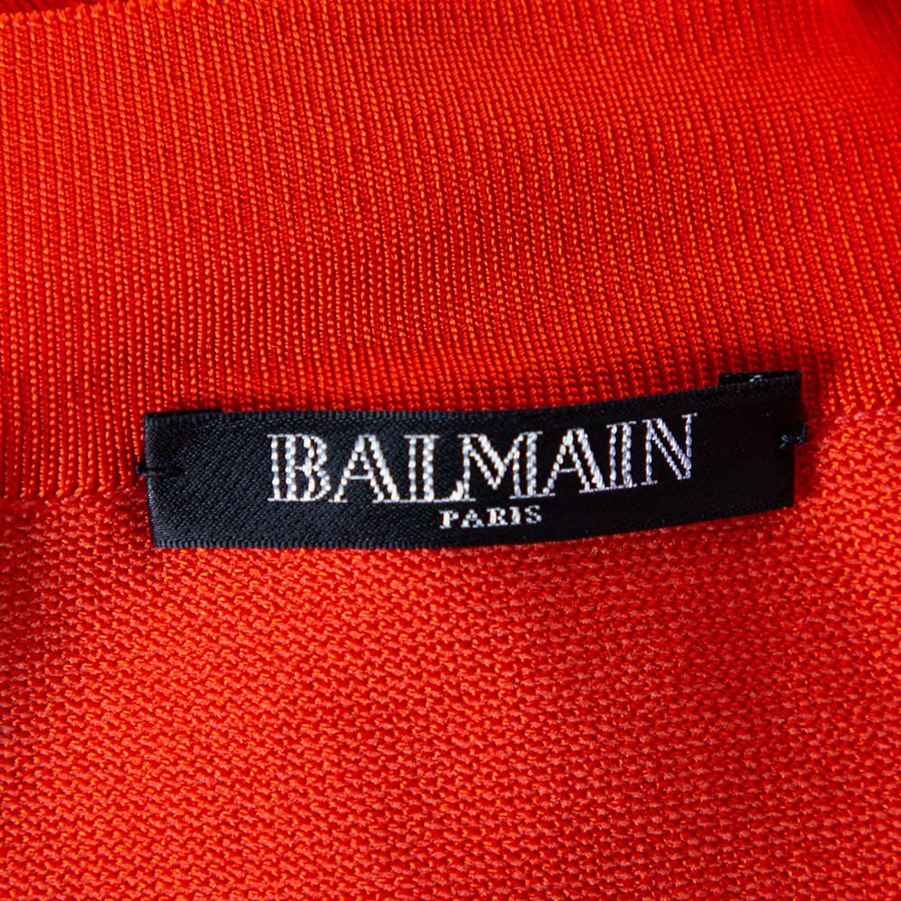 Balmain Orange Knit Ruffled Midi Skirt M In Good Condition In Dubai, Al Qouz 2