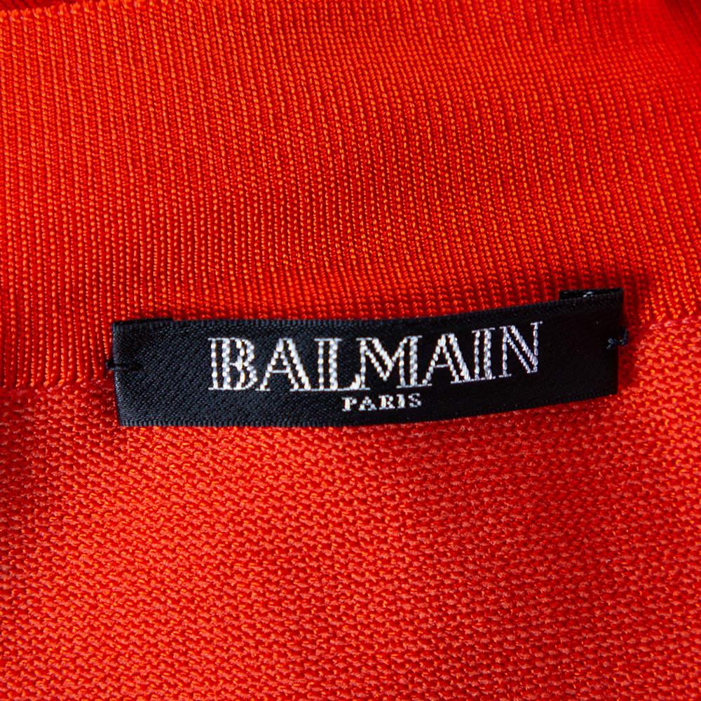 Women's Balmain Orange Knit Ruffled Midi Skirt M For Sale