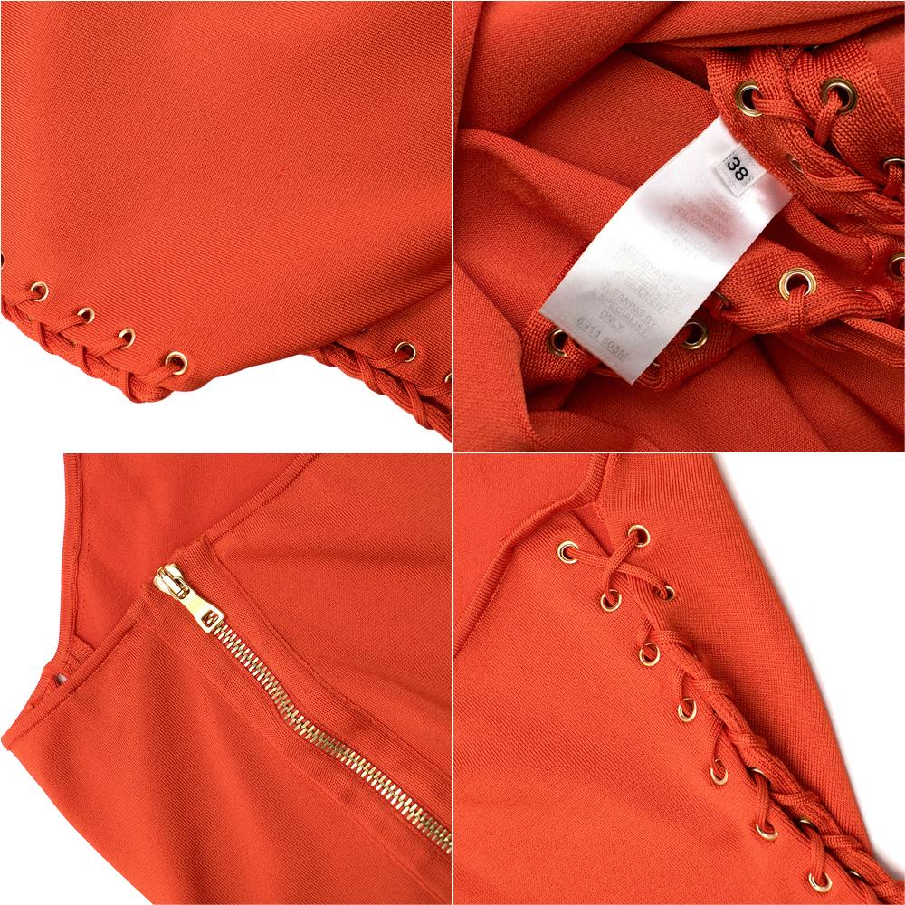 Red Balmain Orange Lace Up Halter Neck Midi Dress S