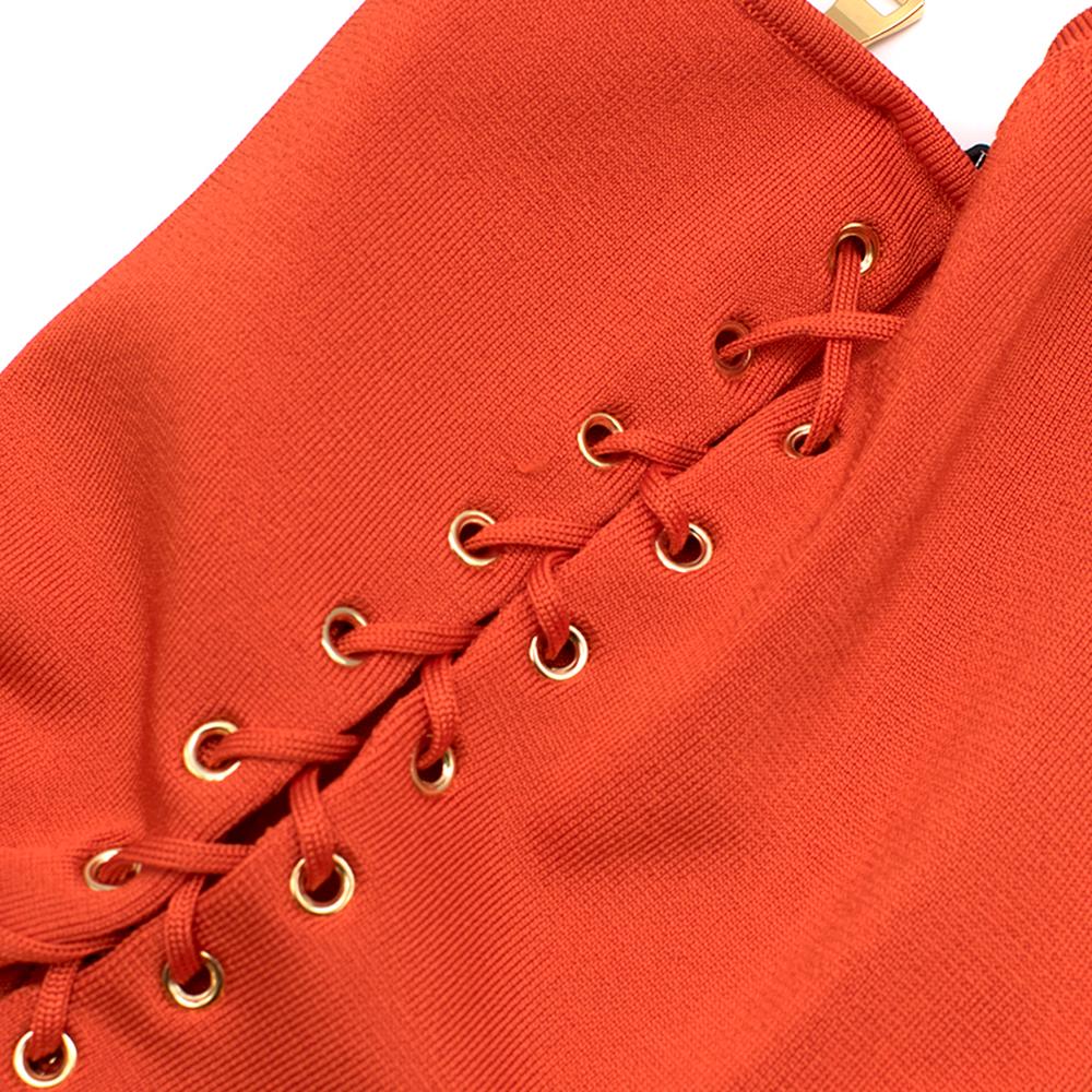 Women's Balmain Orange Lace Up Halter Neck Midi Dress S