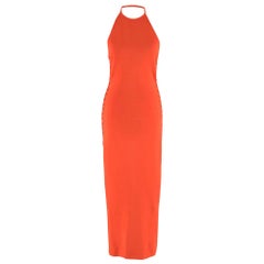 Balmain Orange Lace Up Halter Neck Midi Dress S