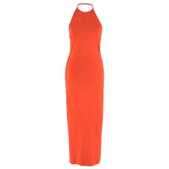 Balmain Orange Lace Up Halter Neck Midi Dress S