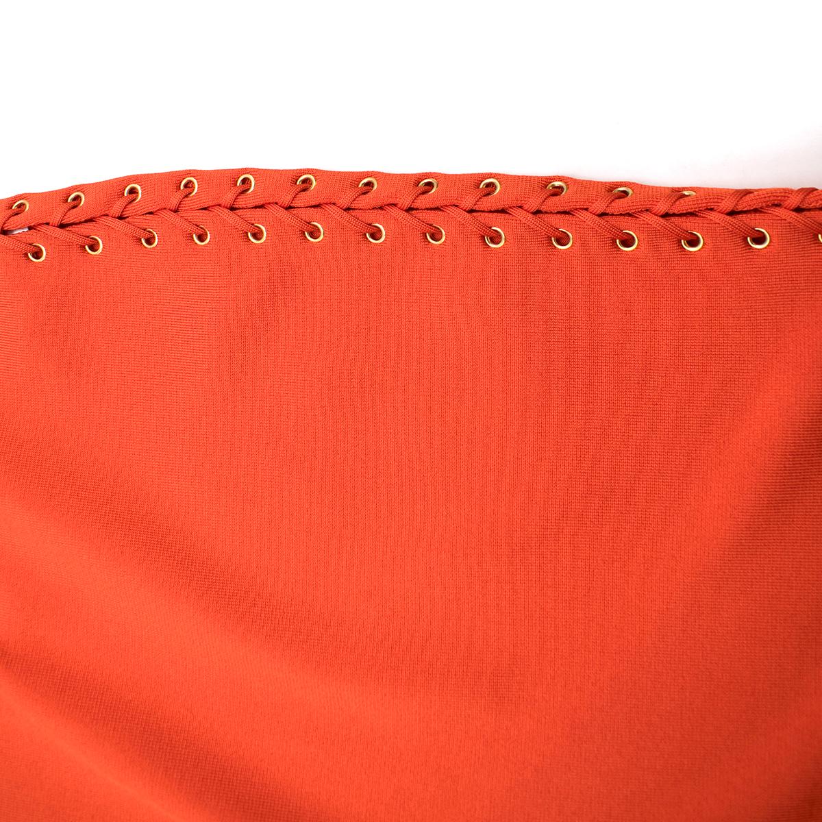 Balmain orange lace-up halterneck midi dress US 8 In Good Condition For Sale In London, GB