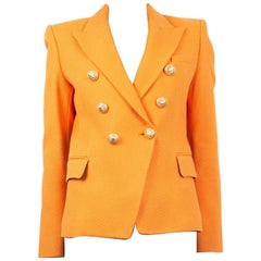 BALMAIN orange wool SIGNATURE DOUBLE BREASTED Blazer Jacket 38