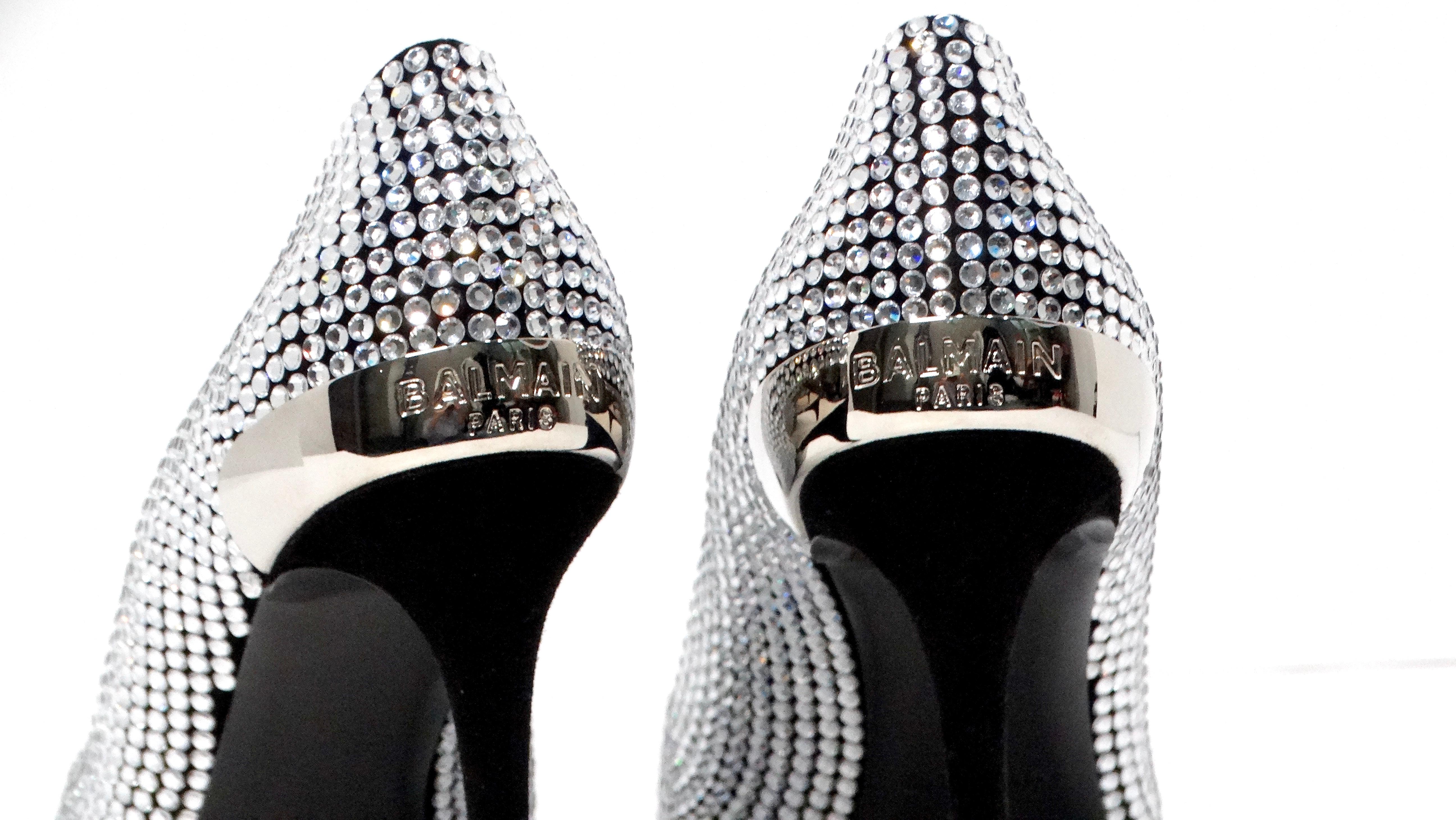 Décolleté Balmain Oris in pelle scamosciata e impreziosite da strass in vendita 2