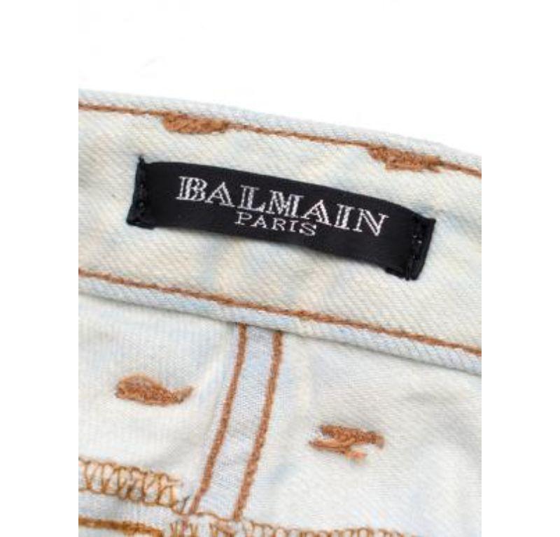 Balmain Pale Blue Washed Denim Flared Jeans For Sale 2