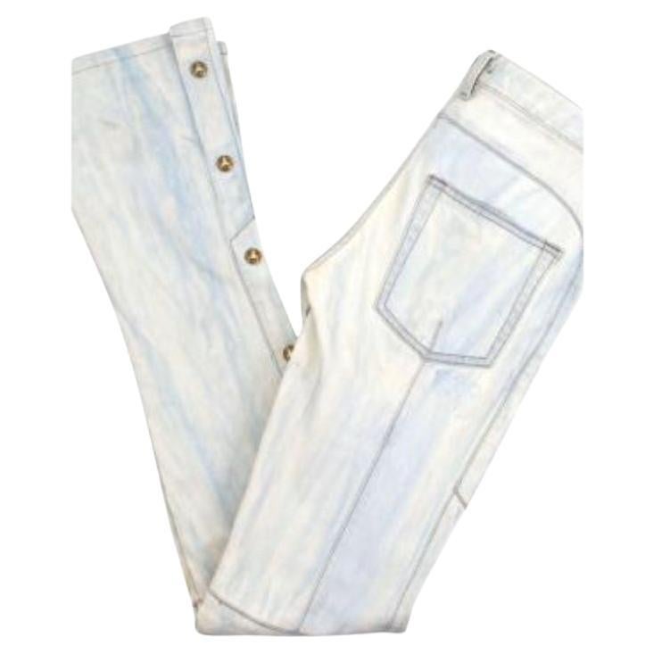 Balmain Pale Blue Washed Denim Flared Jeans For Sale