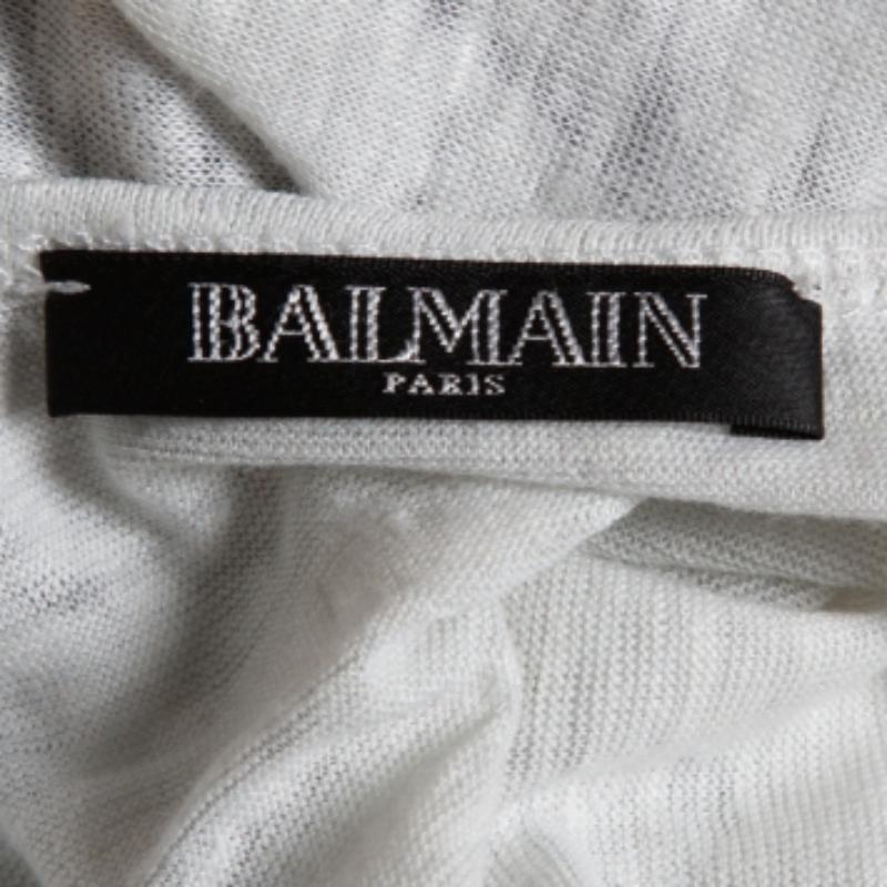 Balmain Pale Grey Linen Jersey Red Indian Print Sleeveless Tank Top S en Bueno estado para la venta en Dubai, Al Qouz 2