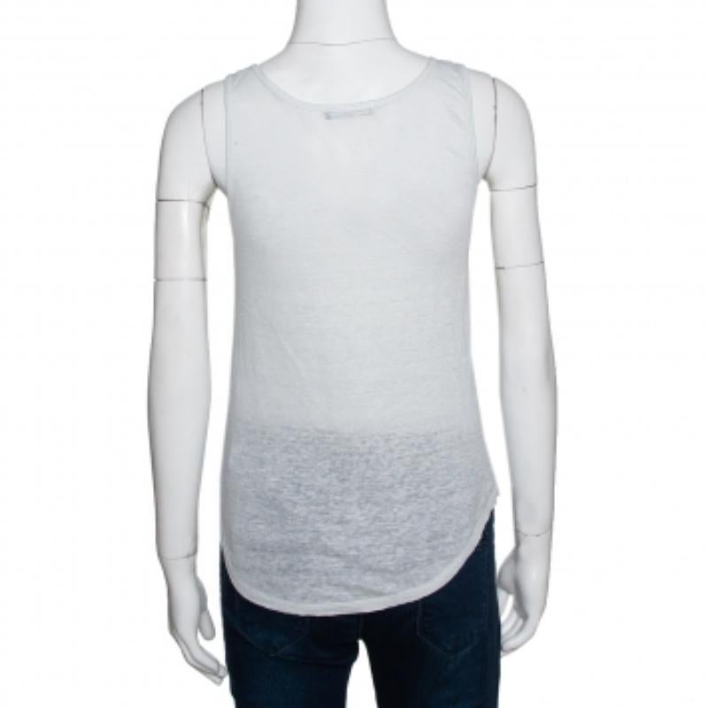 Balmain Pale Grey Linen Jersey Red Indian Print Sleeveless Tank Top S en venta 1