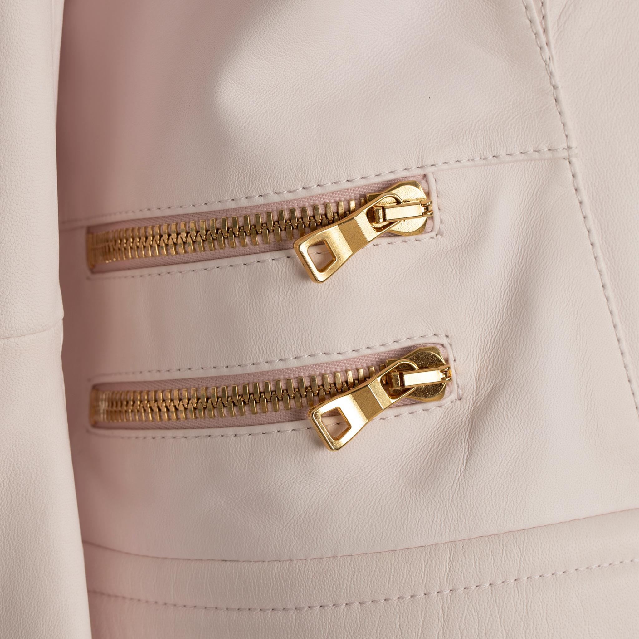 Giacca biker in pelle rosa pallido Balmain 44 FR in vendita 9