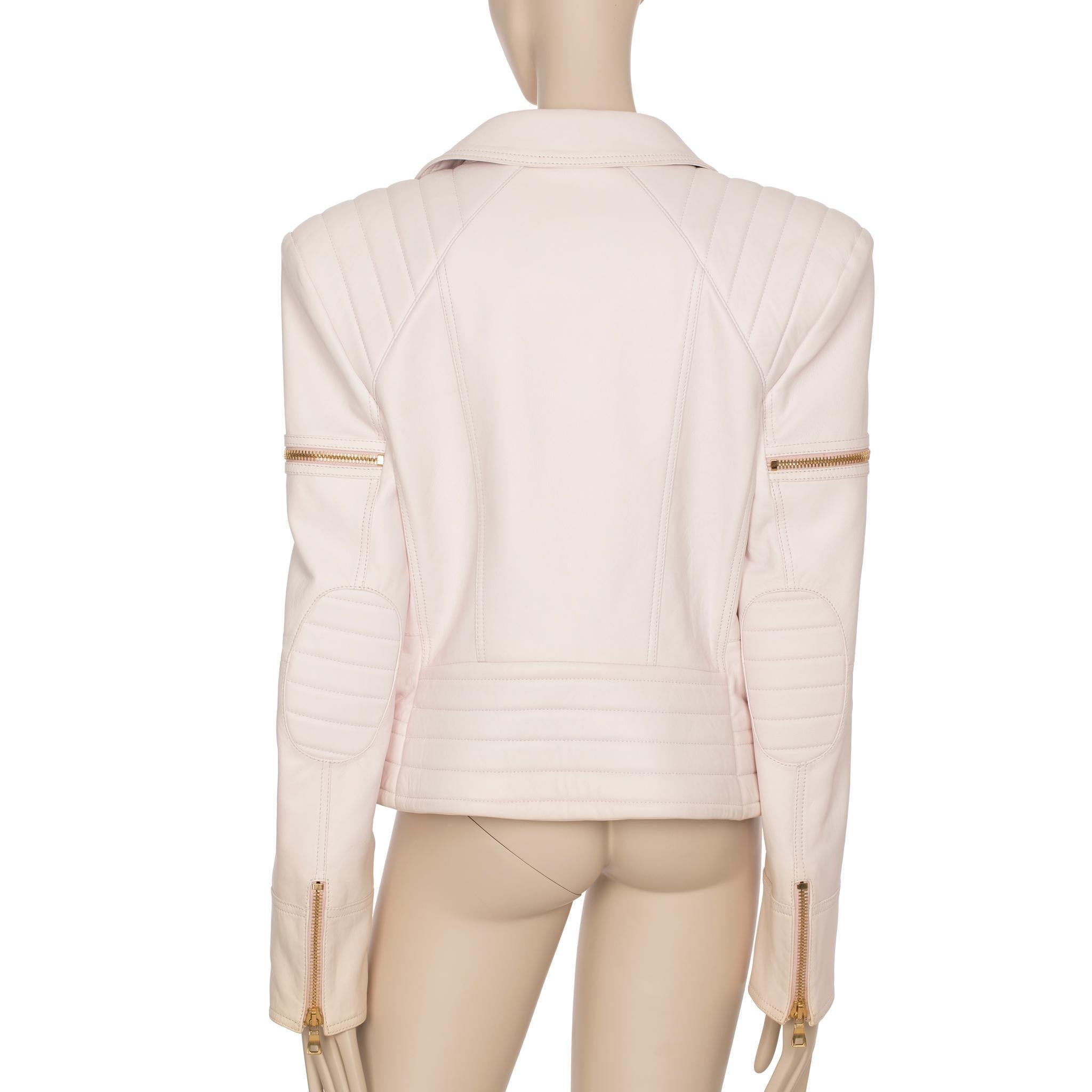 Giacca biker in pelle rosa pallido Balmain 44 FR in vendita 4