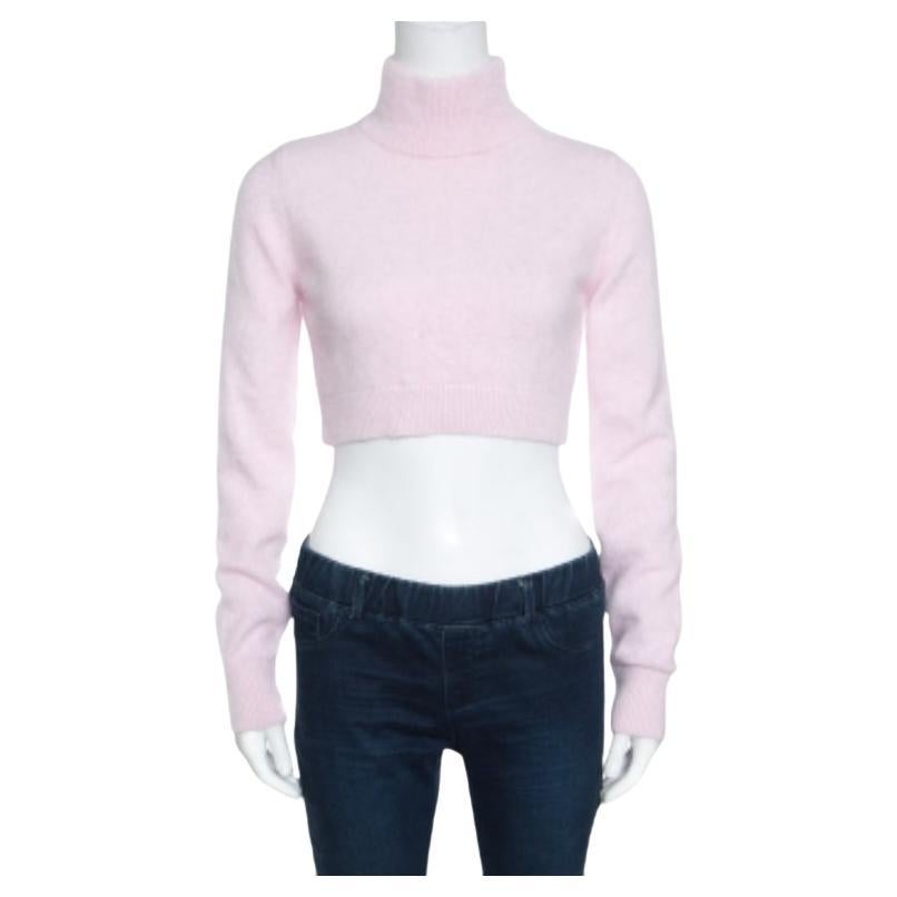 Balmain - Pull à col montant en laine rose pâle S