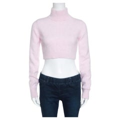 Balmain Pale Pink Wool Cropped High Neck Sweater S