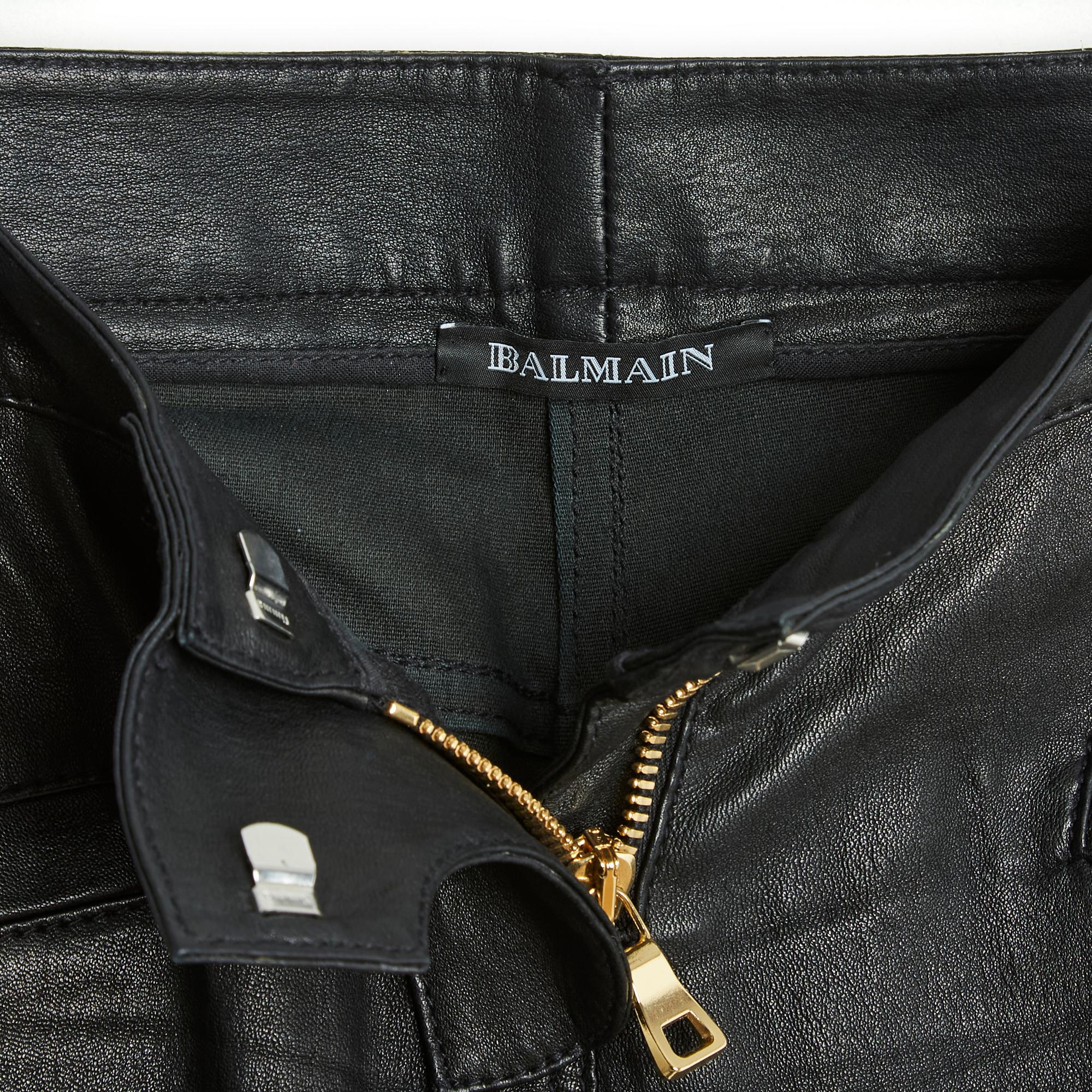 Balmain Pantalon Slim Cuir Noir FR36 Schwarz Leder Slim Hose UK8 US27 Damen im Angebot
