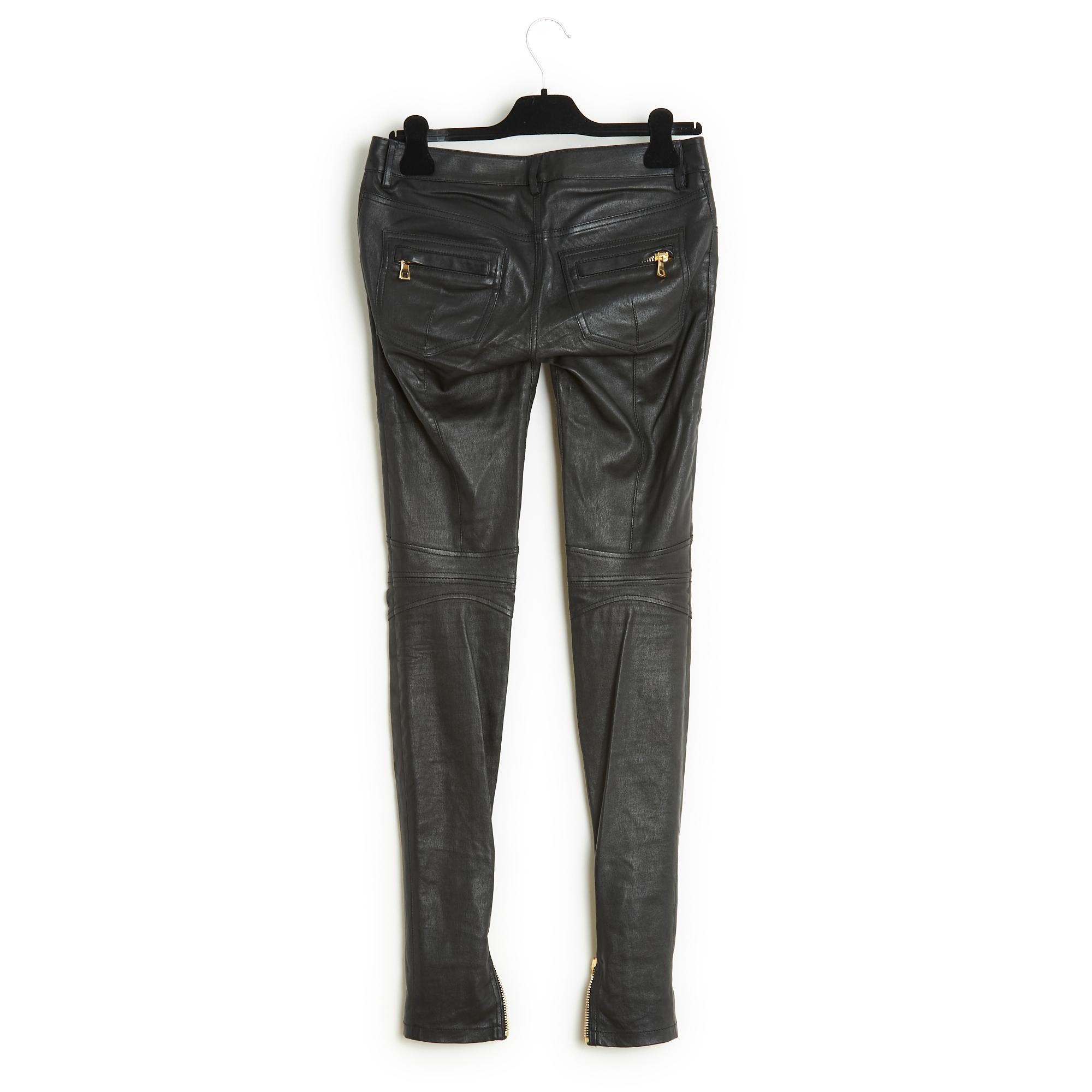 Balmain Pantalon Slim Cuir Noir FR36 Schwarz Leder Slim Hose UK8 US27 im Angebot 2