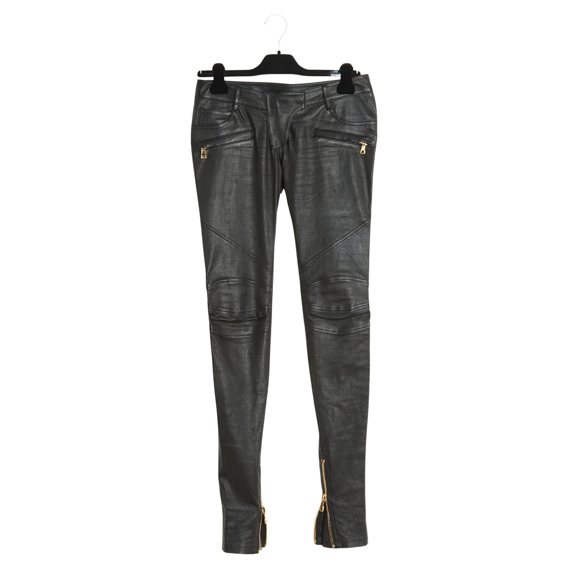 Balmain Pantalon Slim Cuir Noir FR36 Pantaloni slim in pelle nera UK8 US27