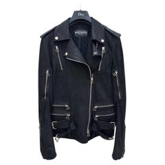 Balmain Paris Black Goatskin Leather Biker Jacket Sz.38