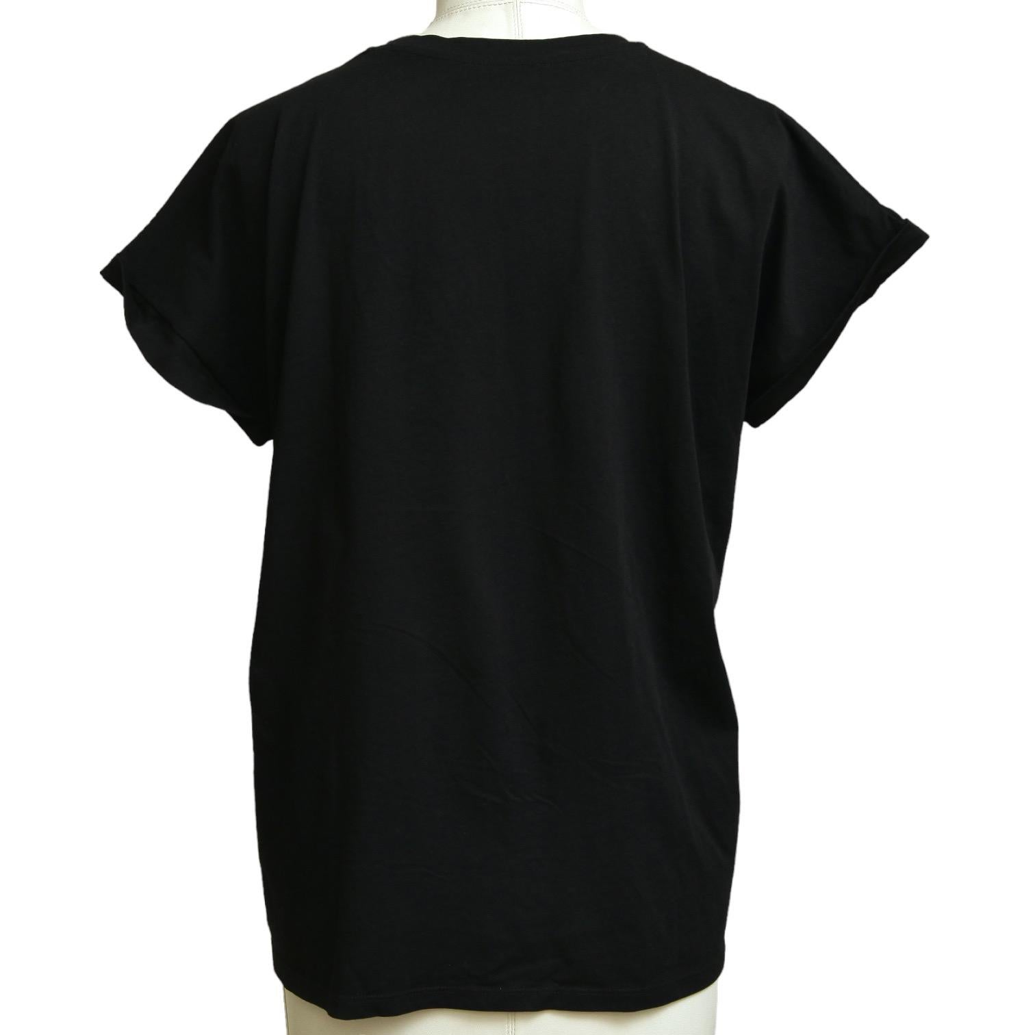 Women's BALMAIN PARIS Black T-Shirt Top Embellishment Cap Sleeve Crew Neck Cotton XS For Sale