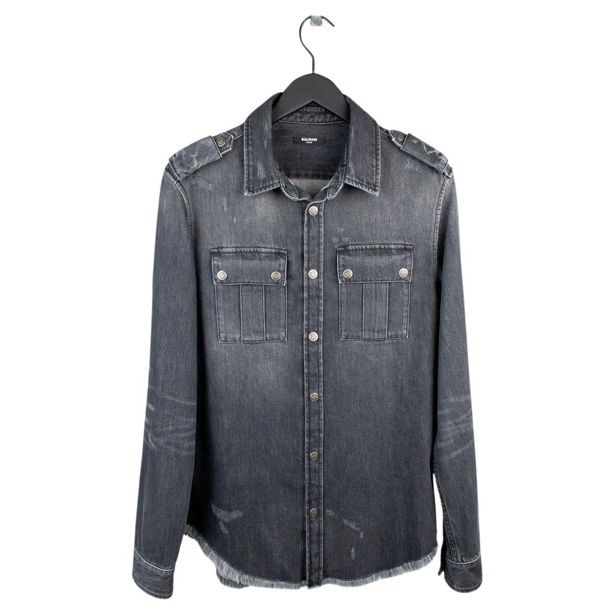 Balmain Paris Distressed Denim Over Shirt Men Jacket Size 40 (Medium) S603 For Sale