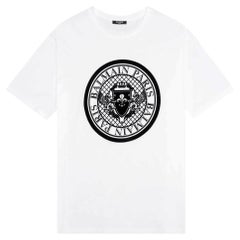 Balmain Paris T-Shirt aus Baumwolle mit geflocktem Münzlogo