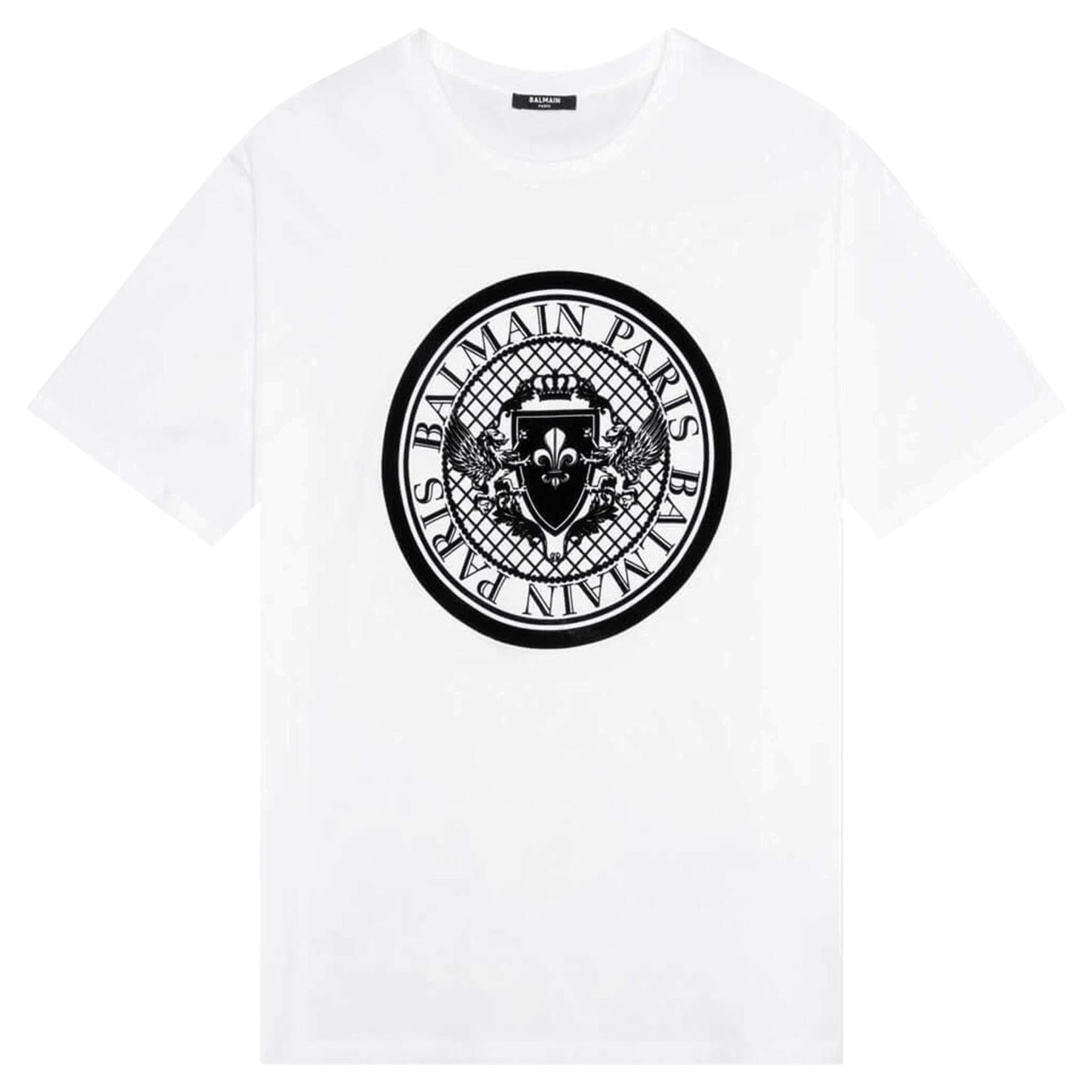 Balmain Paris Flocked Coin Logo Cotton T-Shirt For Sale
