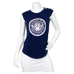 Balmain Paris Navy Blue Logo T-Shirt With Shoulder Medallions