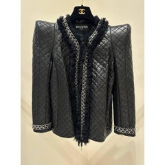 Balmain Paris Quilted Lambskin Jacket with Tulle Ruffles, Size 40