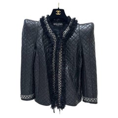 Balmain Paris Quilted Lambskin Jacket with Tulle Ruffles, Size 40