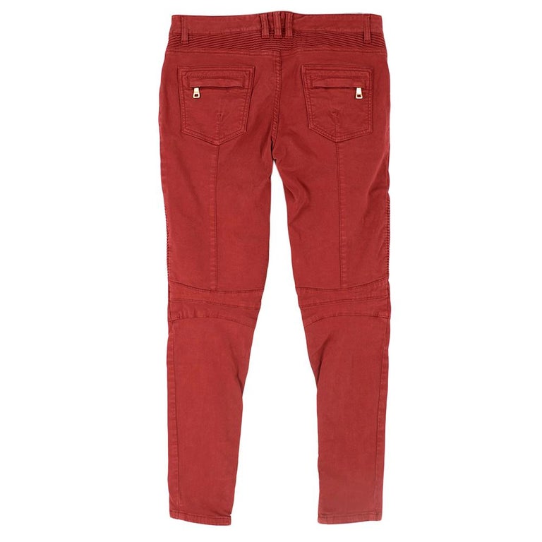 forklædning måle Som Balmain Paris Red Fitted Biker Jeans SIZE M at 1stDibs