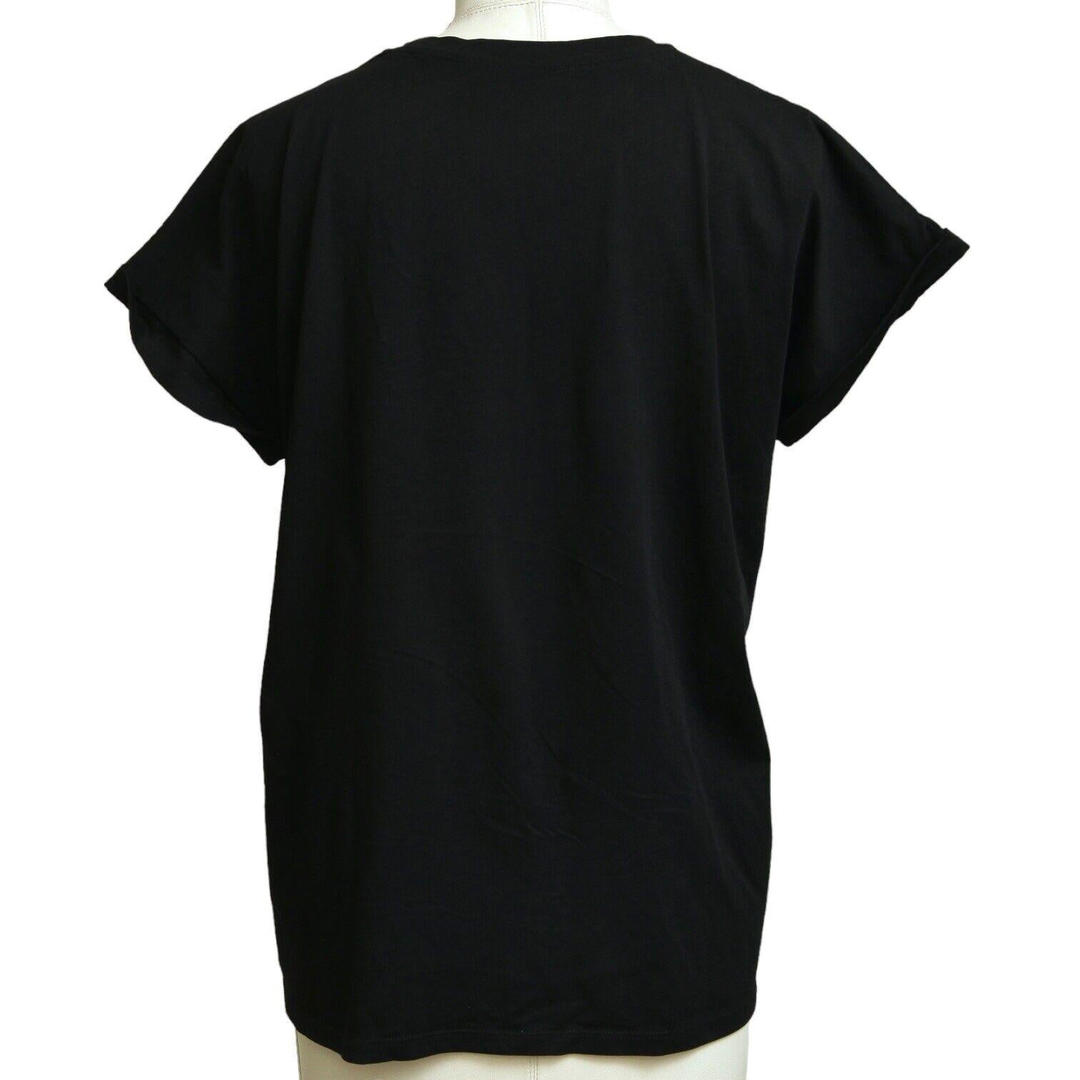 BALMAIN PARIS Schwarzes T-Shirt Top mit Verzierungen und Kapuzenärmeln aus Baumwolle mit Rundhalsausschnitt XS Damen im Angebot