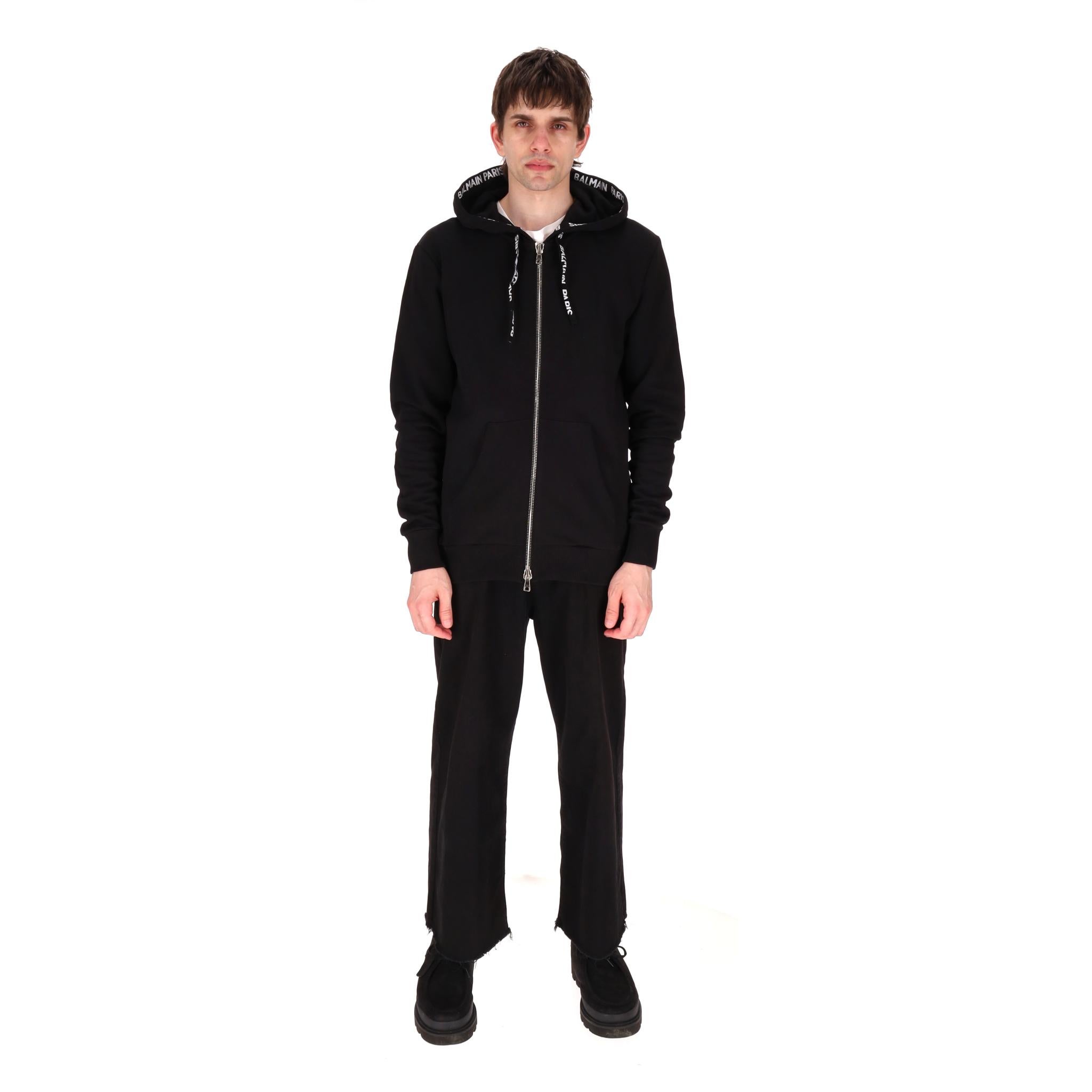 Balmain Paris Taped Logo Cotton Zip-Up Hoodie For Sale at 1stDibs