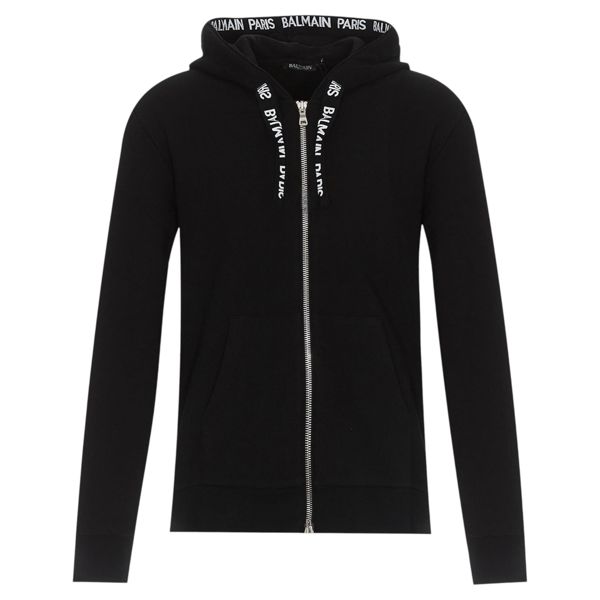 Balmain Paris Taped Logo Cotton Zip-Up Hoodie For Sale